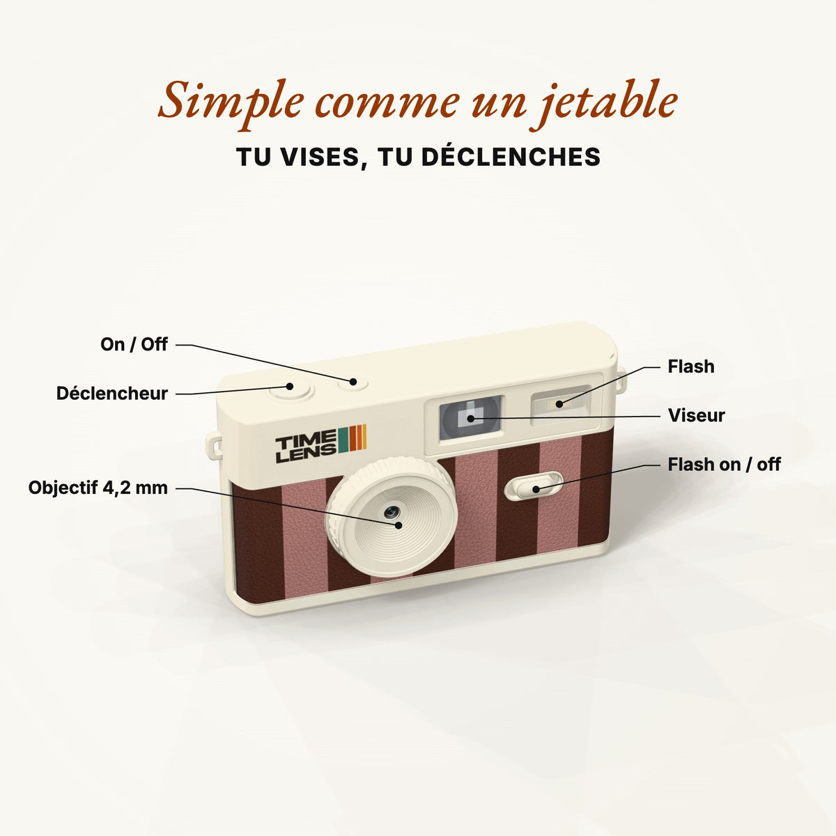 Appareil photo TimeLens® Cream Rosewood - TIME LENS - TL0115 -