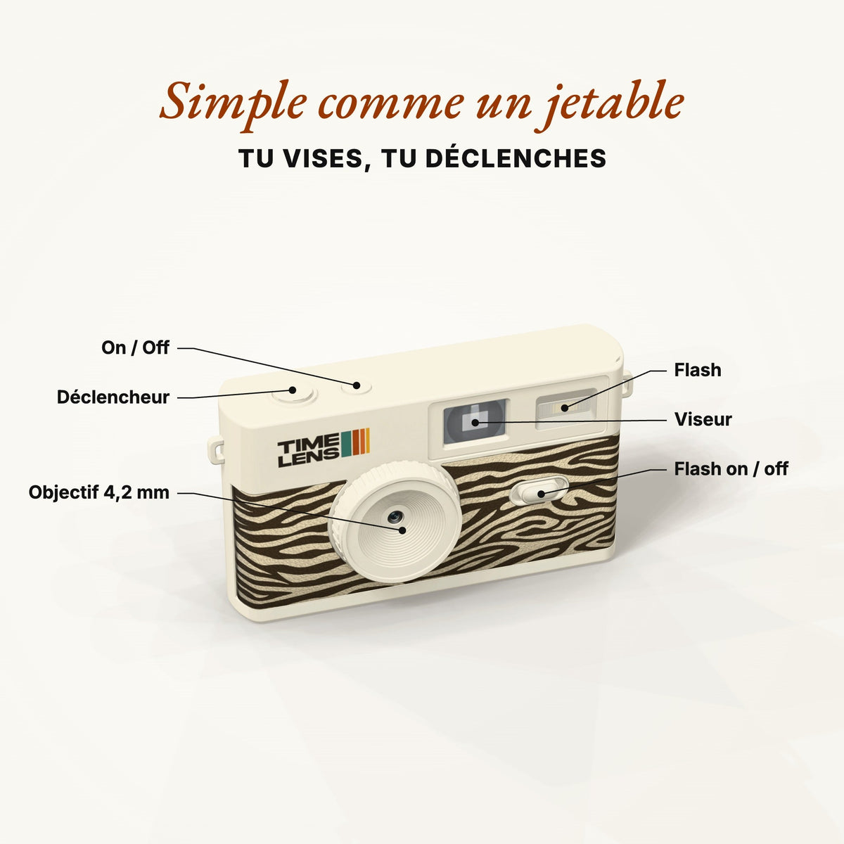 Appareil photo TimeLens® Cream Zebra - TIME LENS - TL0120 -