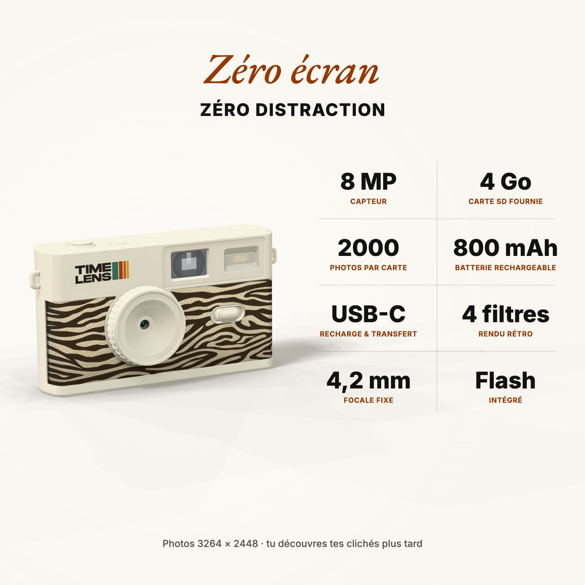 Appareil photo TimeLens® Cream Zebra - TIME LENS - TL0120 -